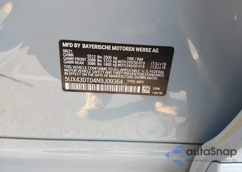 2022 BMW X4 M40I from USA, damaged, VIN 5UX43DT04N9J09364